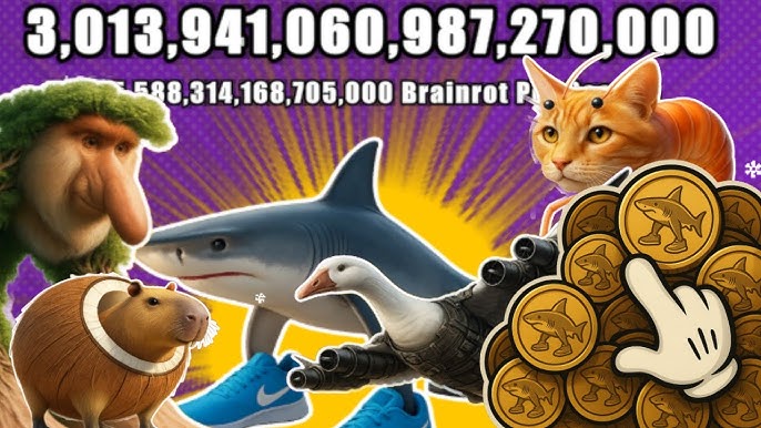 Italian Brainrot Clicker character collection featuring Tralalero Tralala shark and other meme characters