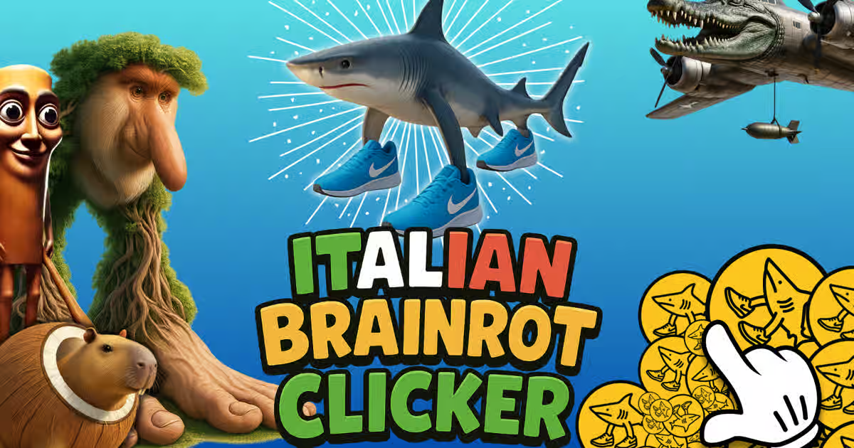 Italian Brainrot Clicker game logo featuring cute cartoon meme characters